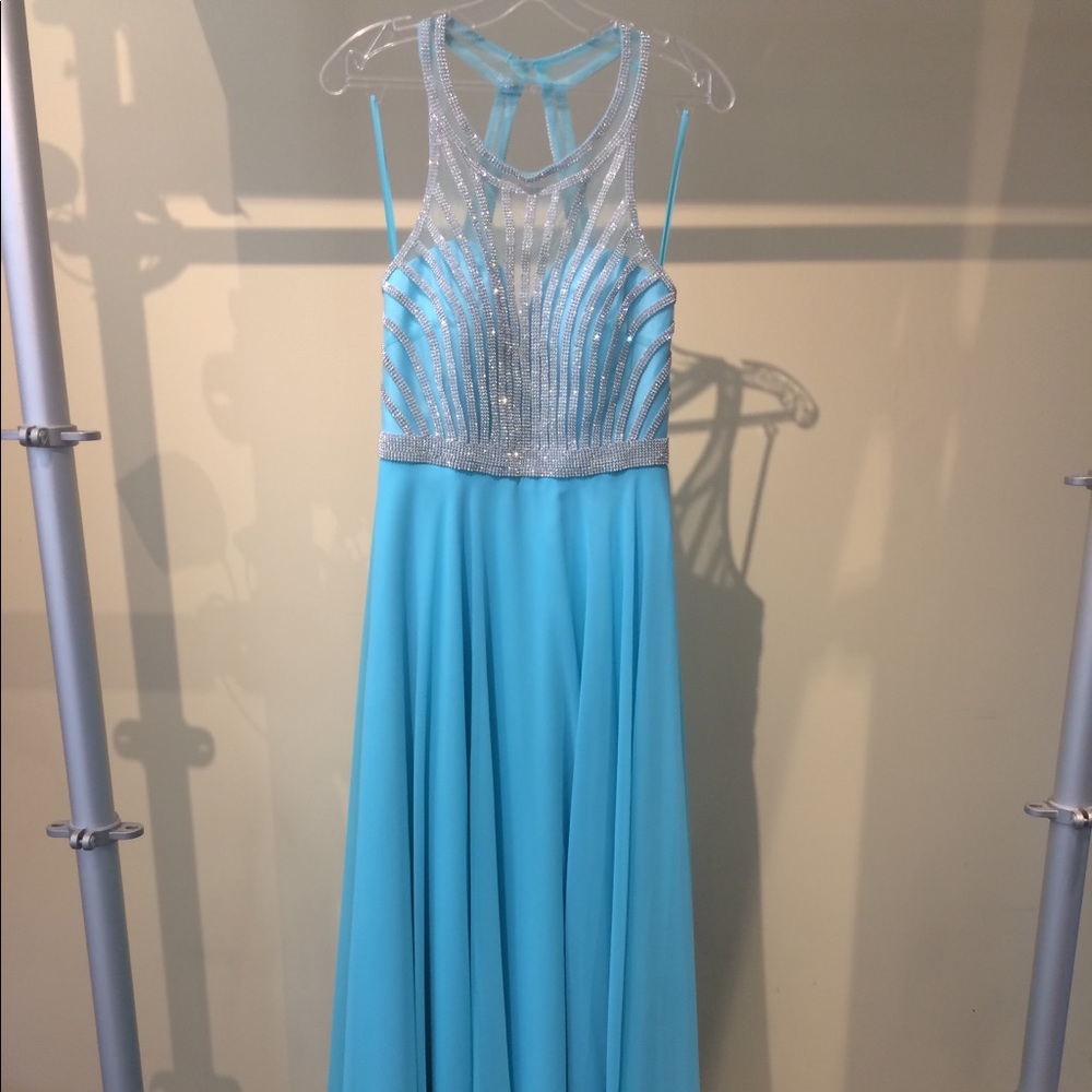 New! Sky Blue Dress, with silver gems on bust